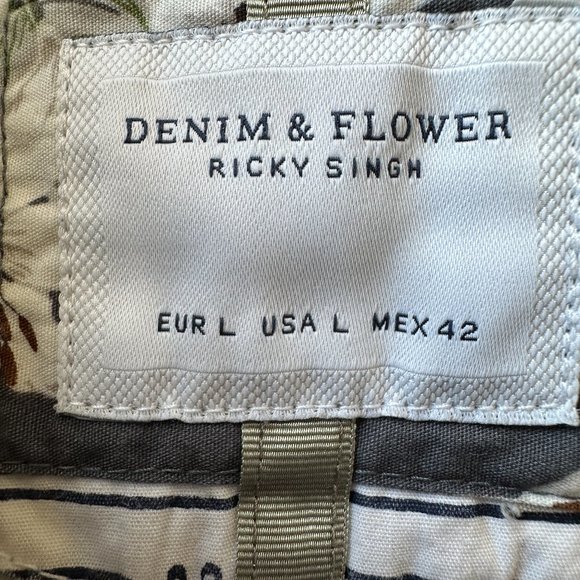 Denim & Flower Ricky Singh Hawaiian Shirt Floral Short Sleeve Button Front LARGE - Picture 7 of 9